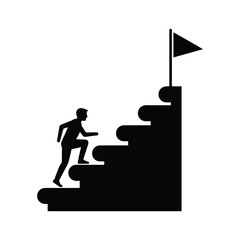 Silhouette of businessman climbing stairs towards flag on isolated on