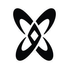 Black abstract knot symbol resembling a stylized butterfly or infinity shape isolated on
