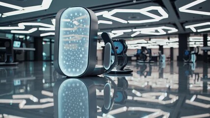 Several futuristic medical scanning pods stand in a modern hospital, generating detailed digital brain images on sleek, high tech displays, showcasing advanced medical technology - Powered by Adobe