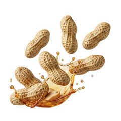Peanuts Falling into Peanut Butter Splash with Golden Hue and Shadows