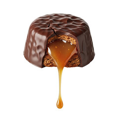 Molten Caramel Chocolate Candy with Cracked Texture and Dripping Filling