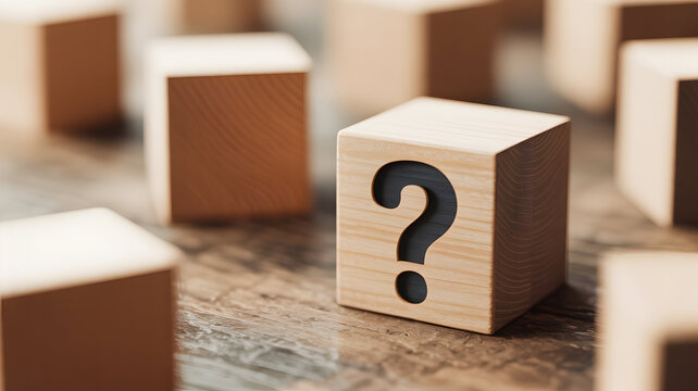 Wooden block with a question mark on a wood surface presents a concept of uncertainty doubt and problemsolving in business education and personal life - Powered by Adobe