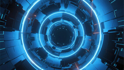 Futuristic blue neon tunnel