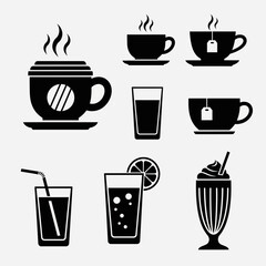 Vibrant collection of coffee tea and refreshing drinks icons perfect for cafes restaurants and beverage promotions