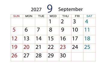 2027年カレンダー9月