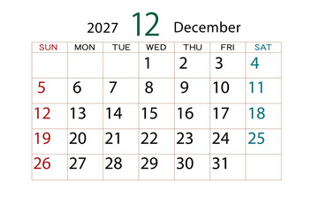 2027年カレンダー12月