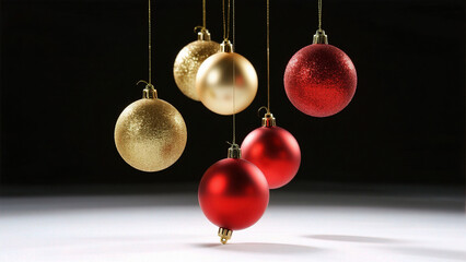 Hanging Christmas ornaments on black background