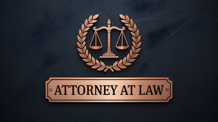 Elegant attorney at law emblem featuring scales of justice and laurel wreath on a textured dark blue background for legal services and law firm branding design