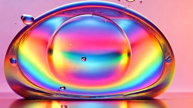 Abstract iridescent spheres within a concave form