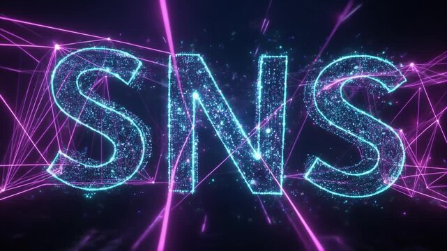 デジタル粒子とネオンラインで浮かぶ未来的SNSの文字表現