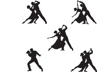 Silhouette Dance Set: Silhouettes of a dancing couple, captured mid-motion, showcasing elegance and rhythm, dance and a beautiful, timeless, romantic interaction.
