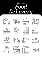 Food Delivery thin line icon set. Online ordering, fast delivery, scooter, takeaway, restaurant service, and meal transport outline icon collection.