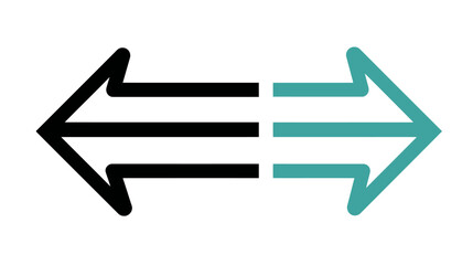 Opposite arrows icon in black and teal, symbolizing exchange, comparison, duality, change, interaction, and process