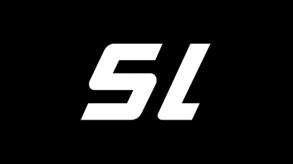 Abstract stylized white 'SL' letters on a deep black background, a bold and clean graphic design element