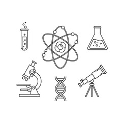 Essential science equipment icons for research, education, and innovation, perfect for medical, biology, and chemistry projects