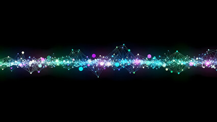 A vibrant digital waveform pulses with radiant colors, showcasing data visualization and technological advancements against a stark black background.