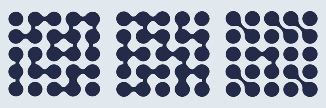 Metaball pattern, geometric connected circle shapes with dots, modern liquid-style vector design, abstract illustration, ideal for backgrounds, tech visuals, creative projects, and digital graphics, 