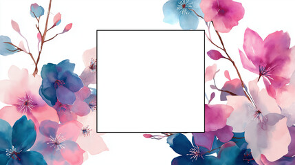 落ち着いた色合いと華やかさを兼ね備えた和風花柄背景　金の縁取りと赤い花が映えるエレガントな構図　和モダンな印象を与える装飾フレーム素材