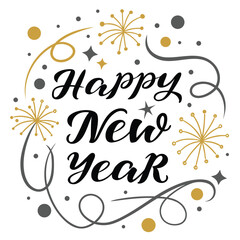 Elegant stylized happy new year text in flowing script