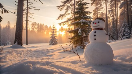 Winter Wonderland A Charming Snowman in a Snowy Forest Setting, Perfect for Christmas Cards and Festive Holiday Designs