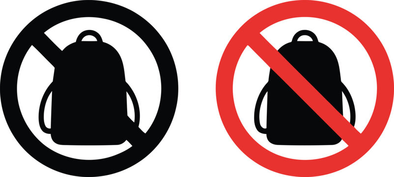 A black and red no backpacks or bags allowed sign on a clean white background