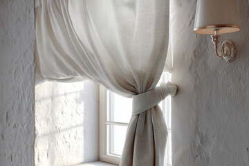 Obraz premium Natural light coming through a cozy window with elegant curtains