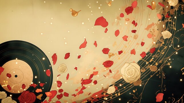 Classic Europe Music Festival concert party, vinyl records, flying rose petals and notes