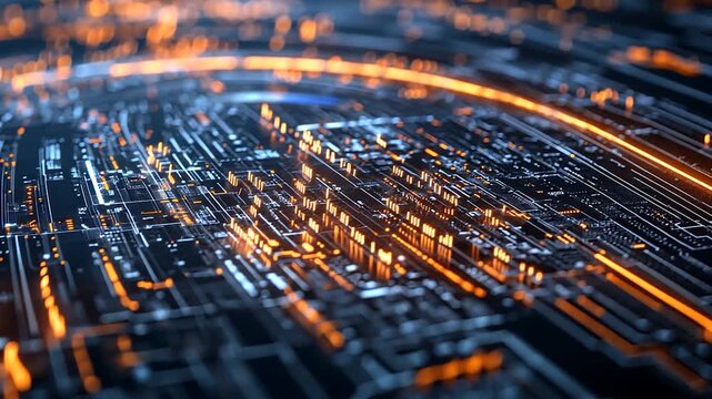 Abstract circuit board with glowing lines