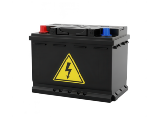 Car battery with lightning bolt caution symbol isolated isolated on transparent background