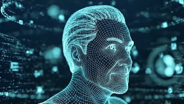 Futuristic wireframe head representing artificial intelligence