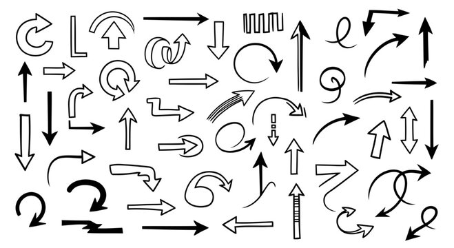 Collection of various directional arrows and flow icons in black and white