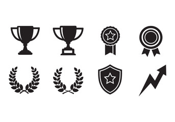 Set of winning award and prize icons, trophy reward, victory trophy signs