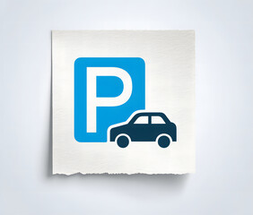 blue and black parking icon on white background, featuring the letter p in simple square design used for road signage, navigation, and urban traffic guidance in public areas