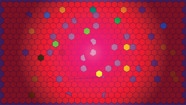 Abstract background design with red hexagon pattern mixed color and gradient border great for graphic design works and digital art