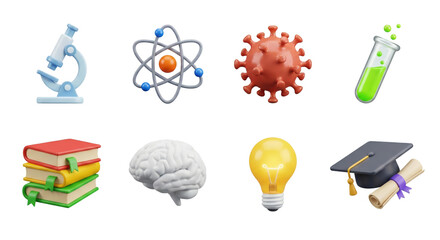 Collection of educational icons, science, and knowledge representation with science symbols