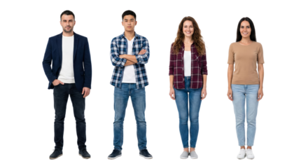 Diverse Group of Individuals Standing Confidently on Isolated Transparent Background
