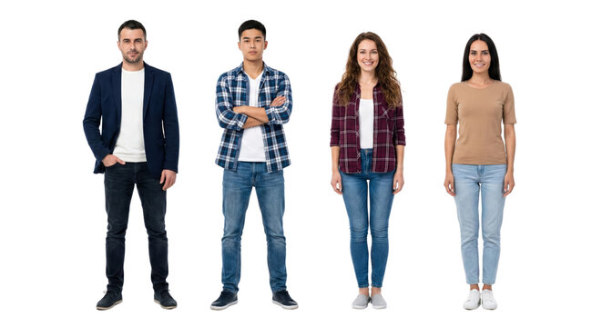 Diverse Group of Individuals Standing Confidently on Isolated Transparent Background
