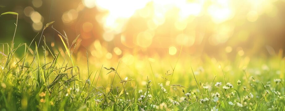 Summer Meadow Sunlit grass, bokeh background. Nature, outdoor concept use