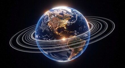 Earth with rings, a stunning visualization of our planet in space.