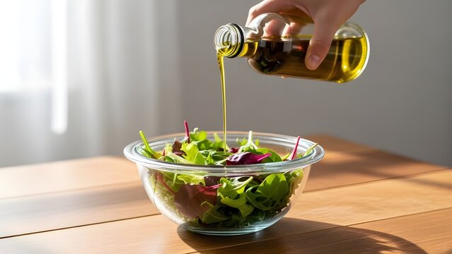 Fresh healthy green vegetable salad in a glass bowl appetizer - Powered by Adobe