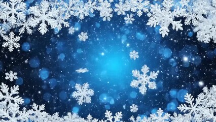 Christmas snowflakes border with bokeh lights and falling snow - Powered by Adobe