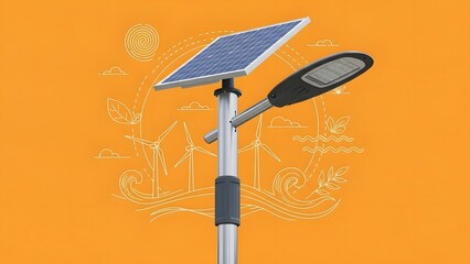 Solar-Powered Streetlight with Wind Turbines Illustration
