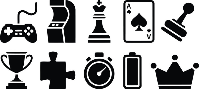 A diverse assortment of black gaming and entertainment related icons