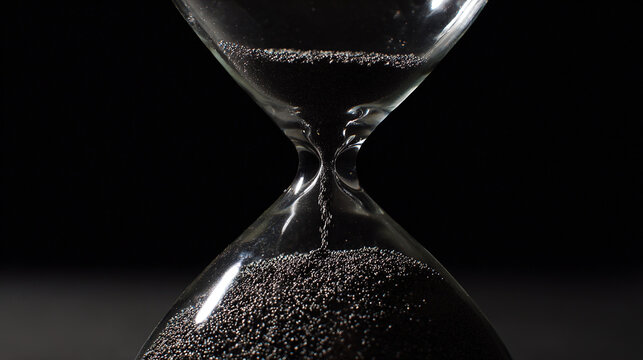 expiration. An hourglass with all sand in the bottom half, a minimalist still life. wellbeing guides, coaching materials, designed for mental health education and mindfulness programs.
