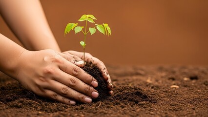 Hands Planting Sprout in Soil, Nurturing New Life and Growth