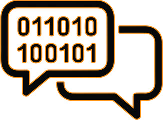 Binary code in speech bubbles representing digital communication