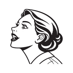 Retro comic book style illustration of a surprised woman looking up with mouth open in awe