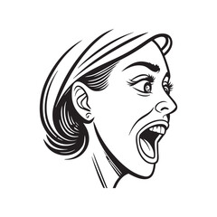 Close up profile of a woman s face with mouth open in a scream or shout