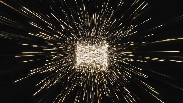 Abstract Technological Burst: An evocative image depicting a radiant square at the center, exploding with energetic light streaks against a deep dark void. A visualization of futuristic innovation.