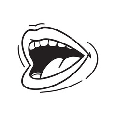 Obraz premium Stylized black and white line art illustration of a woman s mouth wide open laughing or shouting
